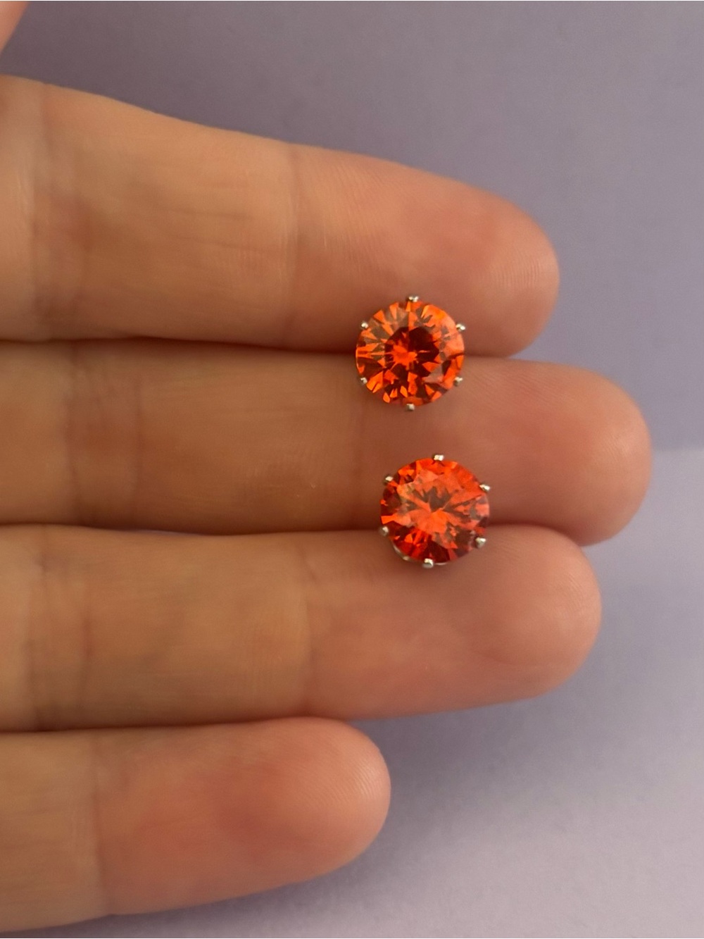 Round Red Orange Crystal Stud Earrings - Unbranded